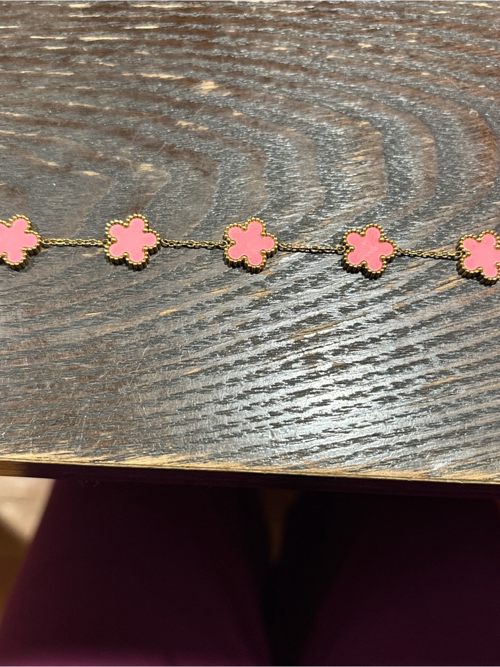 Pink Clover Motif Chain Bracelet - Gold Accents